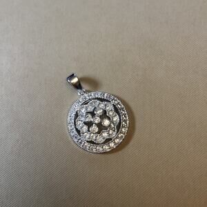 Sterling Silver Round Peony Crystals Pendant